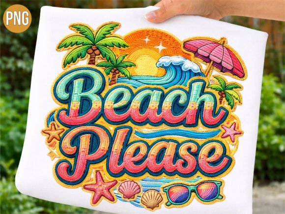 Beach Please Faux Embroidery PNG Review